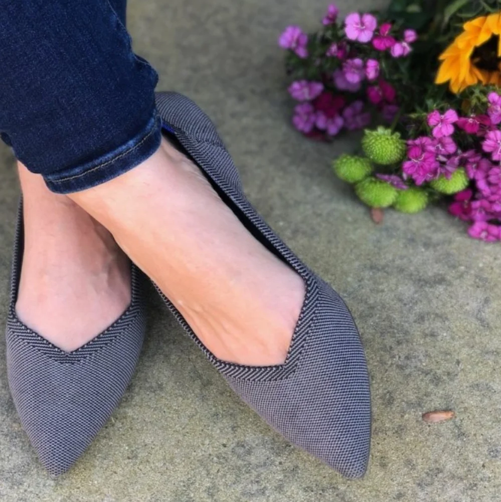 Rothy's Pointed Toe Flats in Black and White Micro-Stripe